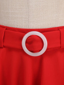 1950s Red High Waist Pleated Swing Vintage Skirt with Belt