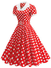 Load image into Gallery viewer, Red Polka Dots Short Sleeve 1950s Vintage Dress