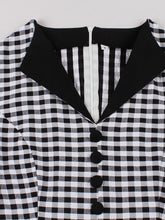 Load image into Gallery viewer, Black White Plaid V Neck 1950s Three-Quarter Sleeves Swing Dress