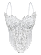 Load image into Gallery viewer, Pink Pearl Beaded Corset Top - Sequined Embroidery Spaghetti Strap Bustier