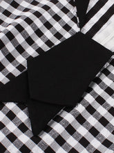 Load image into Gallery viewer, Black White Plaid Bow Neck 1950s Three-Quarter Sleeves Swing Dress