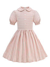 Load image into Gallery viewer, Vintage 1950s Little Girls Pink Stripe Dress with Peter Pan Collar