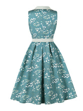 Load image into Gallery viewer, Retro Teal Lapel Collar Sleeveless A-Line Swing Dress with Pocket