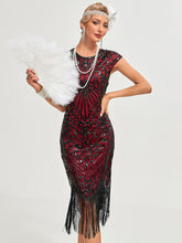 Load image into Gallery viewer, Women's 1920s Flapper Dress Gatsby Costume Burgundy Black Sequined Fringe Party Dress