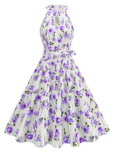 Load image into Gallery viewer, Floral Sleeveless Halter Neck 50S Swing Christmas Dress
