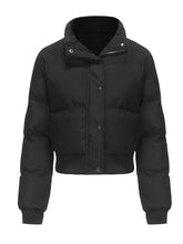 Load image into Gallery viewer, Women's Cropped Red Short Bubble Coat with Ribbed Cuff Hem Puffer Jacket