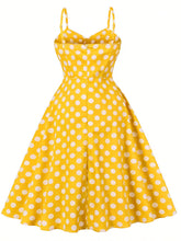 Load image into Gallery viewer, 1950s Yellow Polka Dot  Lapel Strap Midi Dress