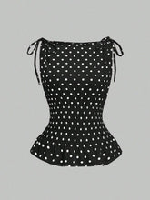 Load image into Gallery viewer, Vintage Polka Dot Satin Top with Bow Detail