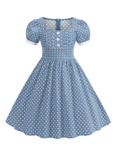 Load image into Gallery viewer, Kids Little Girls' Dress Square Neck Polka Dots Puff Sleeve Cotton 1950S Vintage Dress