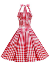 Load image into Gallery viewer, Red Plaid Halter Neck Vintage Dress