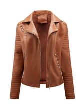 Load image into Gallery viewer, Women's Yellow PU Leather Motorcycle Coat with Zipper Pockets Moto Biker Jacket