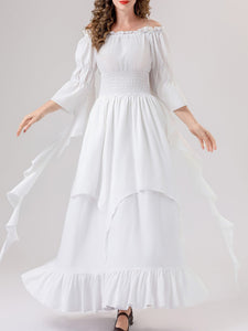 White Renaissance Mushroom Medieval Edwardian Dress With Mushroom Hat
