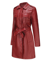 Load image into Gallery viewer, Women's Black Faux PU Leather Trench Mid-Length Coat with Belt