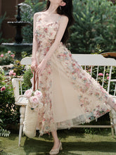 Load image into Gallery viewer, 2PS Pink Spaghetti Strap Floral Mesh Ruffles Fairycore Dress With Cardigan Suit