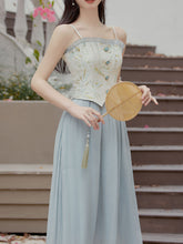 Load image into Gallery viewer, 2PS Blue Lace Spaghetti Strap 1950S Swing Victoria&#39;s Fairy Dress With Blue Cardigan