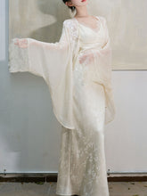 Load image into Gallery viewer, White Jacquard Acetate Sling Fishtail Wedding Maxi Dress and White Cardigan