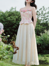 Load image into Gallery viewer, 2PS Pink Rose Spaghetti Strap 1950S Swing Victoria&#39;s Fairy Dress With Pink Cardigan