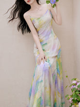 Load image into Gallery viewer, 2PS Rainbow Spaghetti Strap 1950S Vintage Dress With Long Sleeve Cardigan