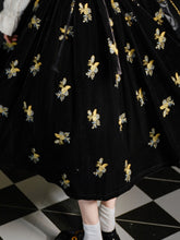 Load image into Gallery viewer, Two-Piece Set White Brushed-Lace Sweater and Black Floral Embroidered Velvet Dress