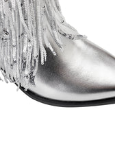 Load image into Gallery viewer, 7CM Silver Fringed Chunky Heel  Boots Vintage Shoes