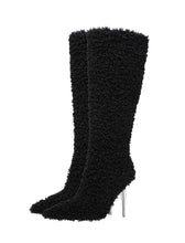 Load image into Gallery viewer, Black High Heel Pointed Toes Lambswool Retro Short Boots Shoes