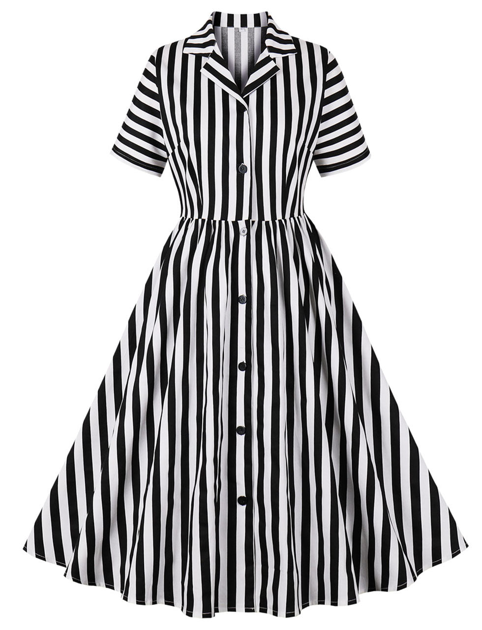 Beetlejuice Costume Turndown Collar 1960S Dress With Black and White Vertical Stripe