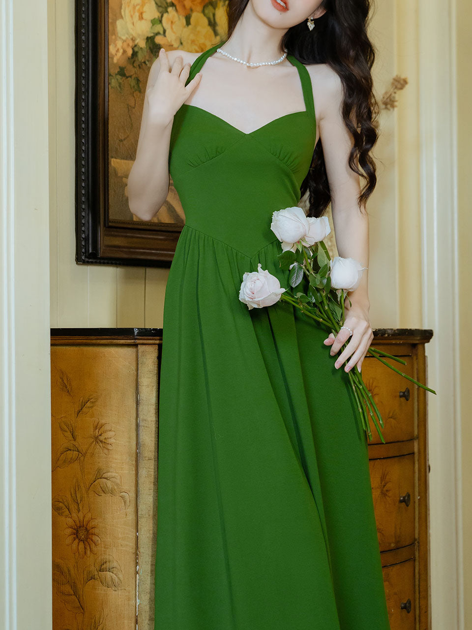 Green Halter Backless Vintage Dress Prom Dress With Short Cardigan Jolly Vintage Green Halter Backless Vintage Dress Prom Dress With Short Cardigan Jolly Vintage