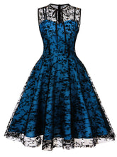 Load image into Gallery viewer, 1950S Lace Semi-Sheer Flocking Printing Vintage Dress