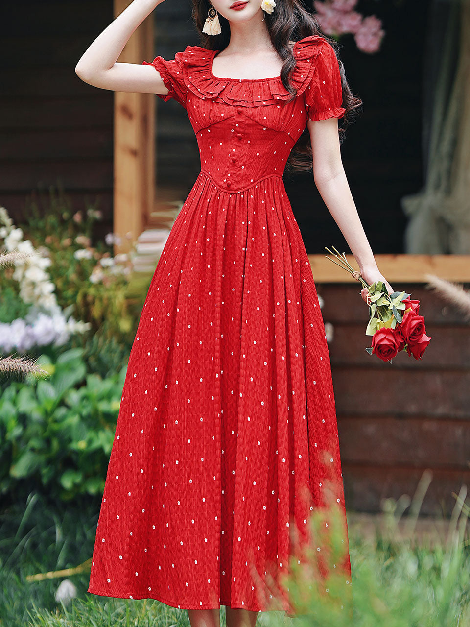 1950S Vintage Red Polka Dots Square Collar Swing Dress – Jolly Vintage