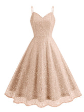 Load image into Gallery viewer, Semi Mesh Sequins Spaghetti Strap Sleeveless 1950S Swing Mini Dress