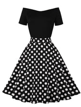 Load image into Gallery viewer, Off Shoulder Polka Dots 1950S Vintage Swing Dress With Button