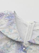 Load image into Gallery viewer, Purple Floral Print Vintage 3/4 Sleeve Dress with Bow Belt