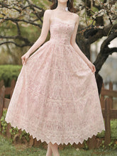 Load image into Gallery viewer, 2PS Pink Embroidered lace Spaghetti Strap Dress With White Shawl Dress Suit