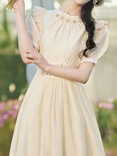 Load image into Gallery viewer, White Ruffles Collar Embroidered Puff Sleeve 1950S Vintage Dress