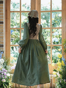 Green Floral Print Long Sleeve Vintage Cottagecore Cotton Dress – Jolly Vintage