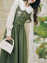 Load image into Gallery viewer, 2PS Peter Pan Collar Vintage Fall Shirt Set Dress
