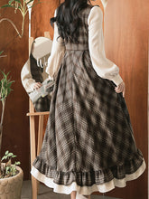 Load image into Gallery viewer, Brown Plaid Fake Two-Piece Long Sleeve Vintage Dress
