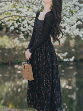 Load image into Gallery viewer, 2PS Vintage Black Floral Chiffon Maxi Dress with Black Cardigan