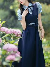 Load image into Gallery viewer, Vintage Navy Two-Piece Fake Layered Shirt Dress