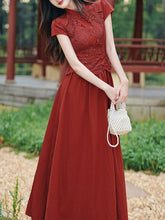 Load image into Gallery viewer, Red Cheongsam Cap Sleeve Lace Vintage Dress