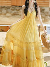 Load image into Gallery viewer, 2PS Yellow Bohemian Maxi Dress Set with Detachable Cardigan