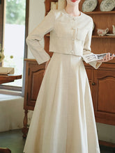 Load image into Gallery viewer, Apricot Linen Slip Dress with Crew Neck Coat