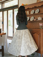 Load image into Gallery viewer, Gray Off Shoulder Slit Knit Top and Floral Jacquard Maxi Skirt Set