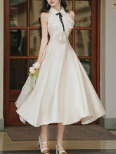Load image into Gallery viewer, 1950s Vintage Halter A-line Gown with Lace Satin Dress