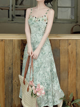 Load image into Gallery viewer, 2PS Green Floral Print Lace Dress with Matching Cardigan