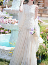 Load image into Gallery viewer, White Lace Patchwork Mesh Vintage Dress