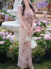 Load image into Gallery viewer, 2-Way Wear Vintage Floral Print Cape Sleeve Chiffon Dress for Summer Vacation