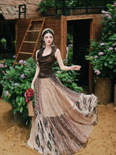 Load image into Gallery viewer, Vintage Boho Patchwork Maxi Skirt - Flowy A-Line Tiered Long Skirt for Women