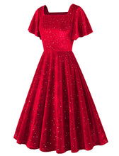 Load image into Gallery viewer, Christmas Green Square Collar Sequins Velvet 1950S Vintage Swing Dress