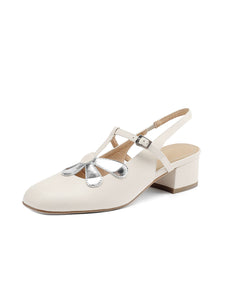 Women's  Round Toe Daisy Chunky Heel Sandals Leather Vintage Shoes